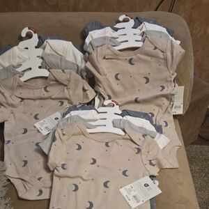 Cloud Island Beige and Blue Moon Print One Pieces